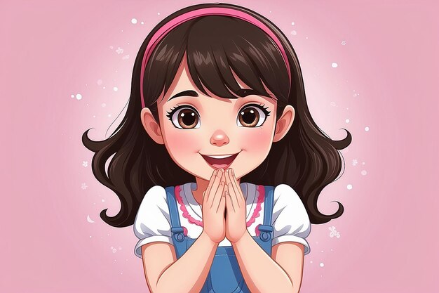 Photo une jolie fille de dessin animé applaudit ses mains illustration vecteur