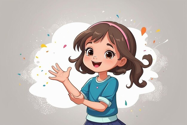 Photo une jolie fille de dessin animé applaudit ses mains illustration vecteur