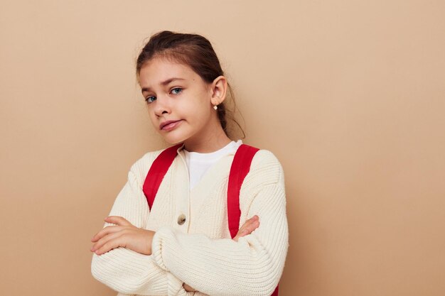 Jolie fille écolière sac à dos école Mode de vie inchangé