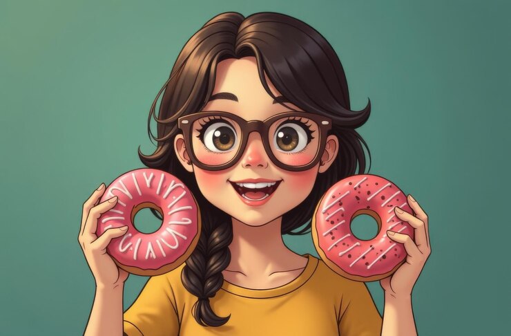 Une jolie fille heureuse en lunettes tenant des beignets colorés et savoureux Préparation à la fête de Hanouka Nourriture traditionnelle pour Hanouka