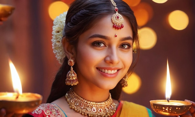 Une jolie fille indienne souriant à la caméra.