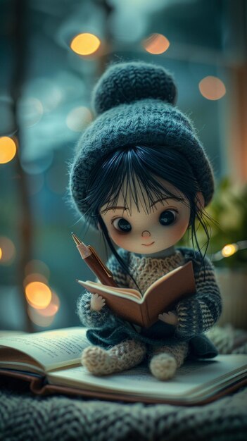 Une jolie fille lit un livre.