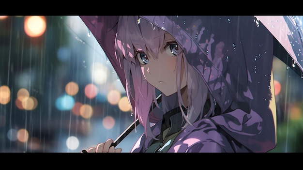 Jolie fille lofi sur la pluie anime manga style illustration fond design fond d'écran Generative AI