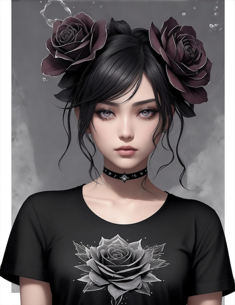 Jolie fille avec une maquette de Tshirt de roses noires