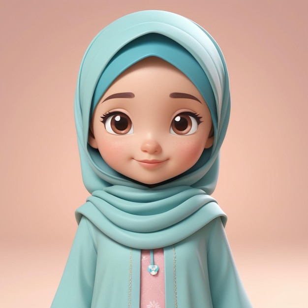 une jolie fille musulmane en hijab personnage d'illustration de dessin animé 3D