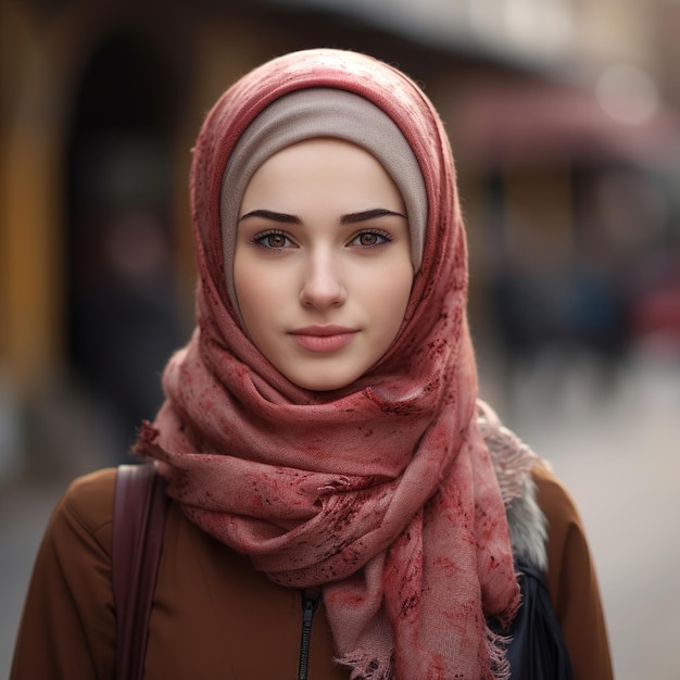 Photo une jolie fille musulmane souriante portant un foulard portrait en gros plan de style de vie