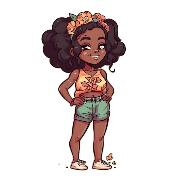 Photo une jolie fille noire chibi portant une illustration de style de robe florale