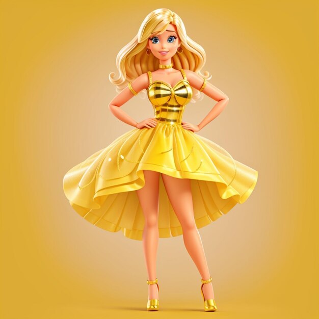 Jolie fille en robe jaune brillante