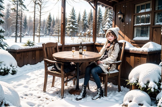 Jolie fille souriante à l'extérieur dans la neige par une froide journée d'hiver