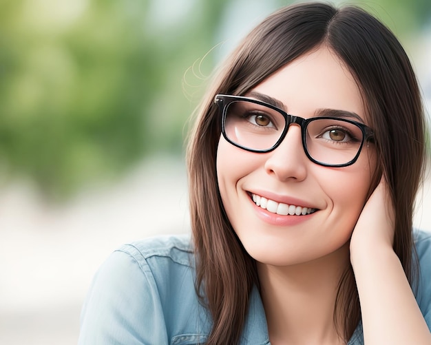 Jolie fille souriante avec des lunettes sur un arrière-plan flou