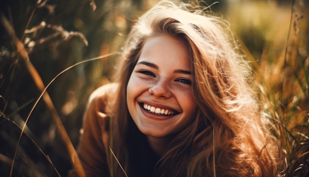 Photo jolie fille souriante relaxante en plein air