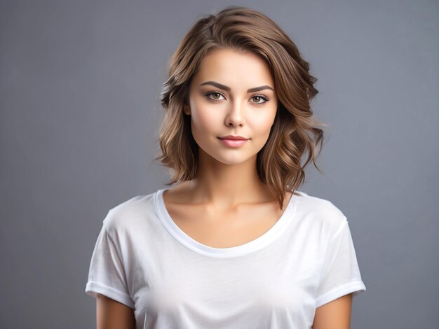 Une jolie fille en T-shirt blanc simple générée par Ai