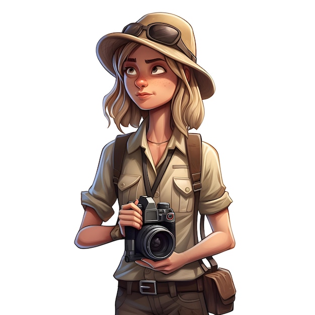 Jolie fille en tenue de safari avec caméra Illustration de dessin animé