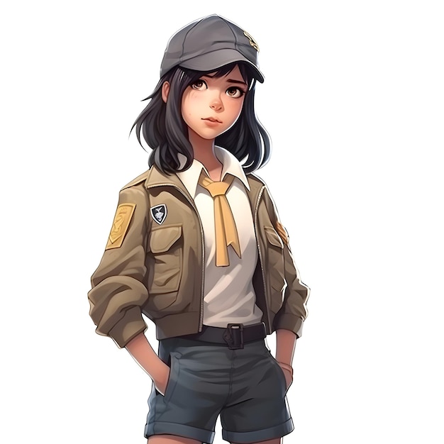 Jolie fille en uniforme de scout isolé sur fond blanc illustration vectorielle