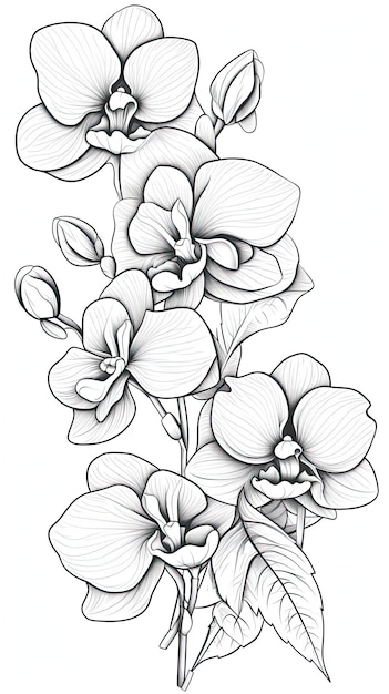 Photo une jolie fleur d'orchidée à colorier illustration de style page d'art de ligne peinture d'art génératif ai