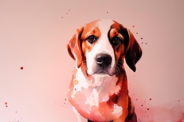 Jolie illustration aquarelle d'un chiot avec des coeurs AI générative