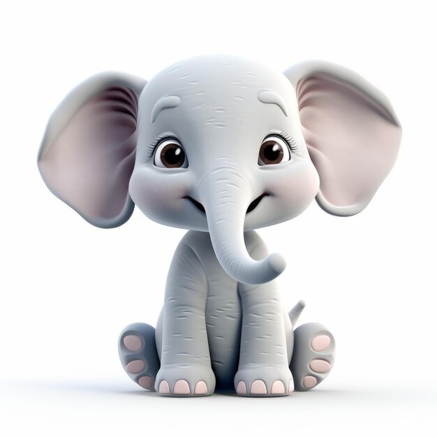 Une jolie illustration de bébé éléphant en 3D sur fond blanc