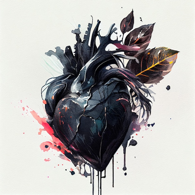 Jolie illustration de coeur noir avec fond isolé
