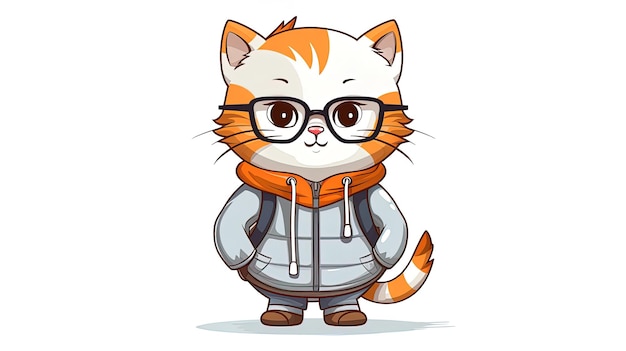 Une jolie illustration de dessin animé de chat avec des lunettes générées par l'IA