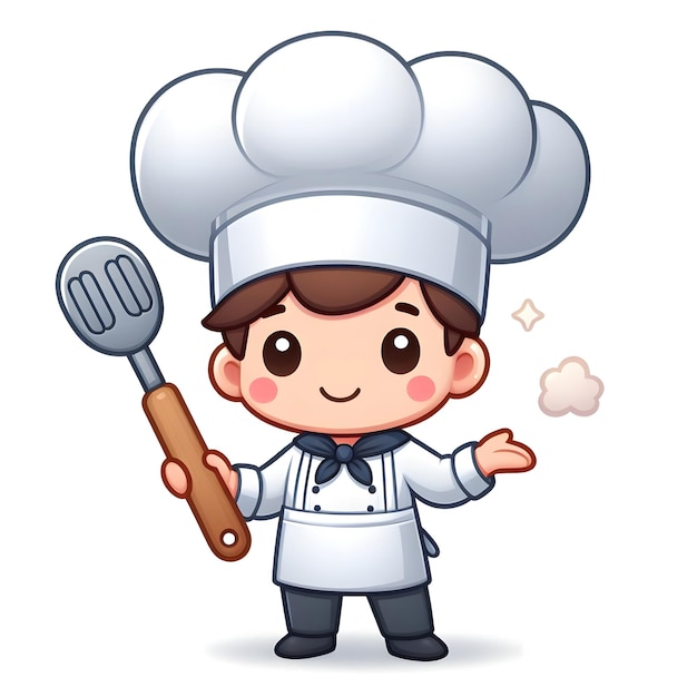 Une jolie illustration de dessin animé d'un petit chef avec une spatule