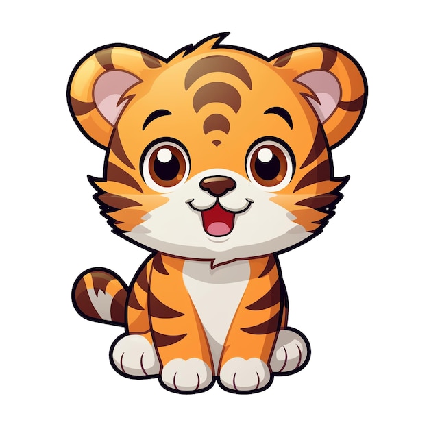 Une jolie illustration de dessin animé d'un petit tigre assis Talisman pour enfants Art animal Ai généré