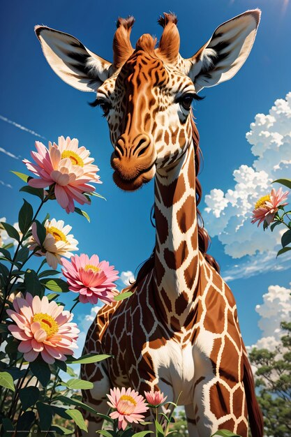 Photo une jolie illustration de girafe avec un fond naturel