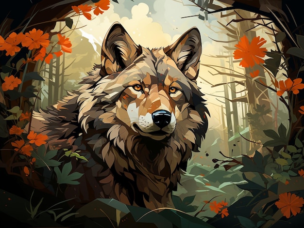 Une jolie illustration de loup sur fond de forêt