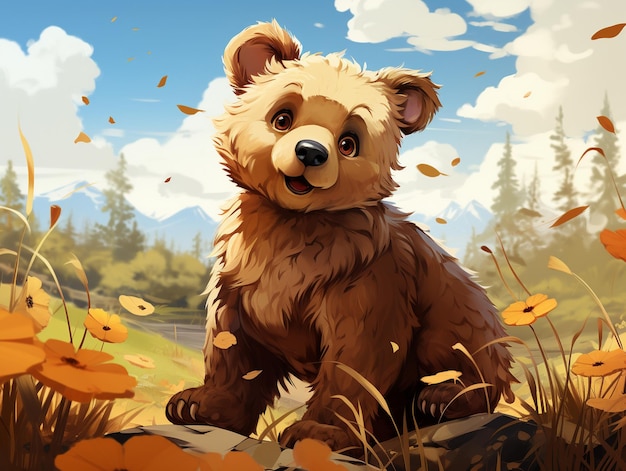 Une jolie illustration d'ours sur fond de forêt