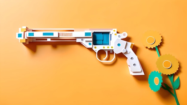 Une jolie illustration de papier avec un pistolet et des fleurs