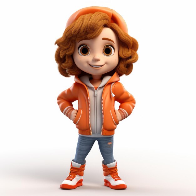 Photo une jolie illustration de personnage de dessin animé en 3d de happy harper en veste orange