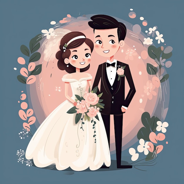 Une jolie illustration vectorielle d'un couple de mariés adorables