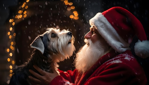 Une jolie image du Père Noël avec un adorable chien