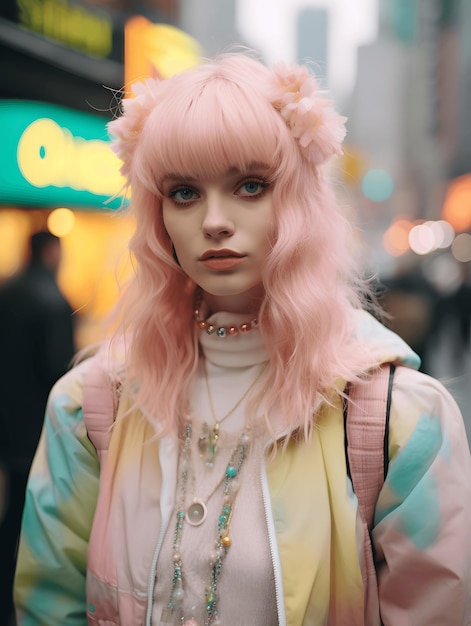 Jolie jeune femme de beauté aux cheveux roses