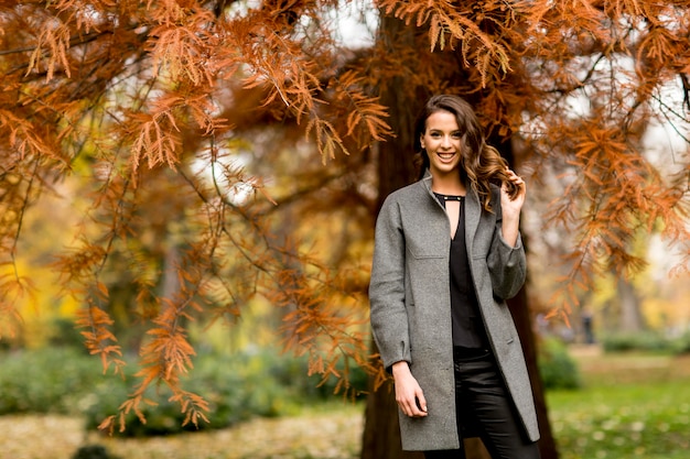 Jolie jeune femme dans la forêt d&#39;automne