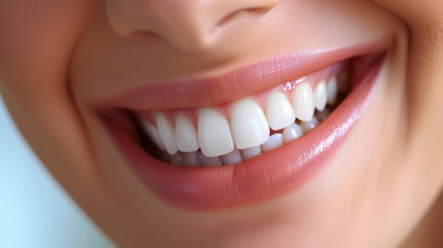 Une jolie jeune femme avec des dents extrêmes en gros plan.