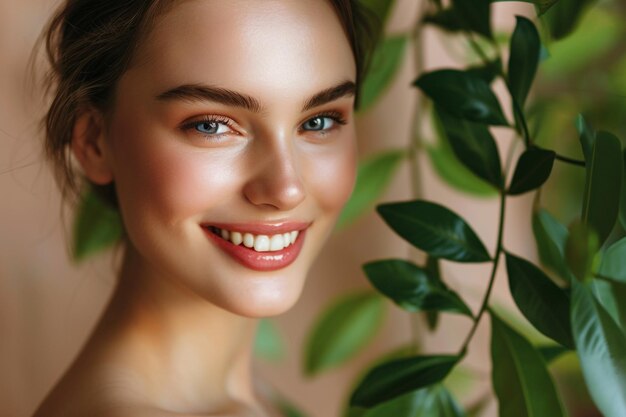 Photo une jolie jeune femme avec une grande feuille verte