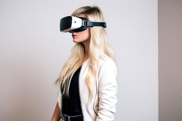 Une jolie jeune femme portant un casque de réalité virtuelle