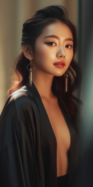 Photo une jolie et jolie fille asiatique avec une belle expression et des cheveux à la mode générés par l'ia