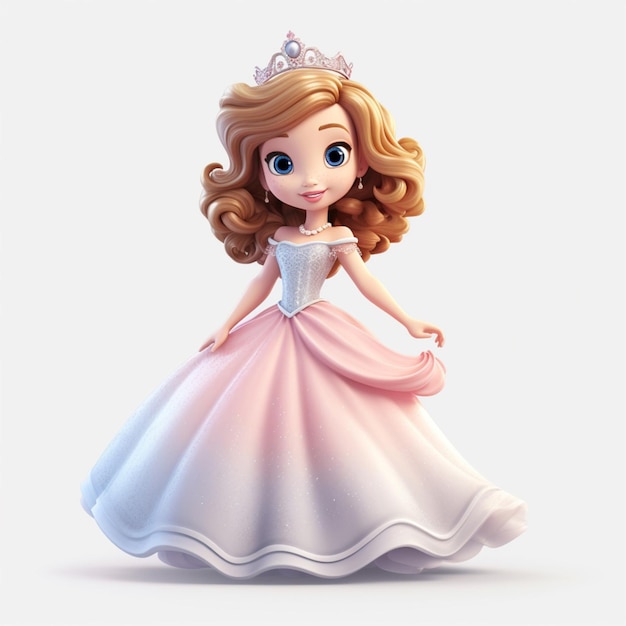 Jolie jolie princesse illustration de dessin animé 2d sur bac blanc