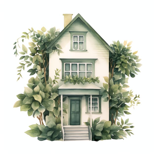 jolie maison accessoire de vie simple pour le printemps ou l'été dans des couleurs de feuilles botaniques vert neutre