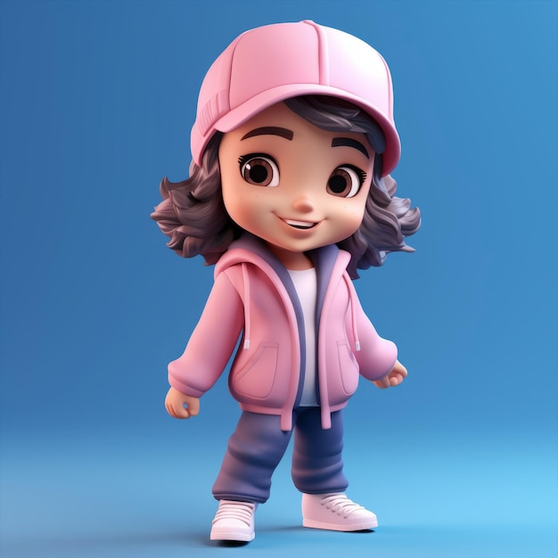 Jolie Mini Fille En Figurine Funko Pop Avec Veste Rose Et Pantalon Bleu  Clair