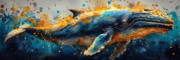 Une jolie peinture à l'aquarelle de baleine