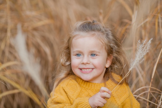Jolie petite fille de 3 ans joue dans le parc lumineux d'automne Portrait d'un enfant heureux
