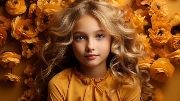 Une jolie petite fille avec une couronne de fleurs.