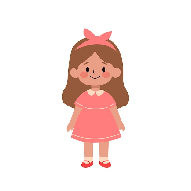 Une jolie petite fille dans une robe rose illustration vectorielle de dessin animé isolée sur fond blanc