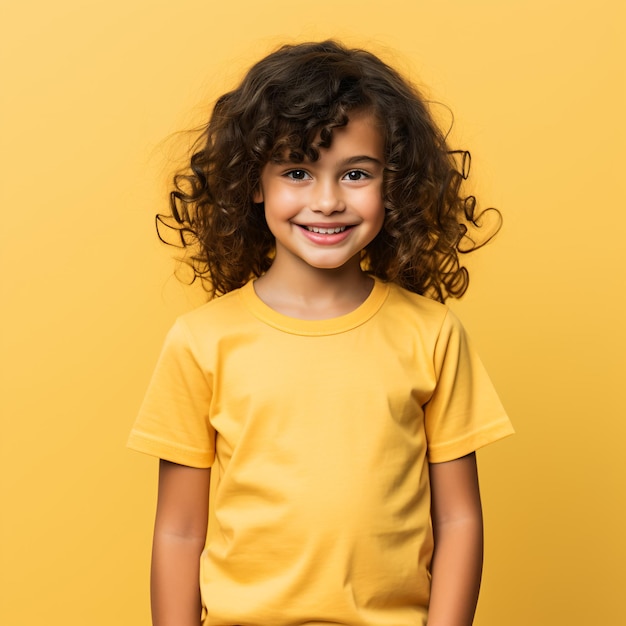 Une jolie petite fille dans un t-shirt blanc blanc