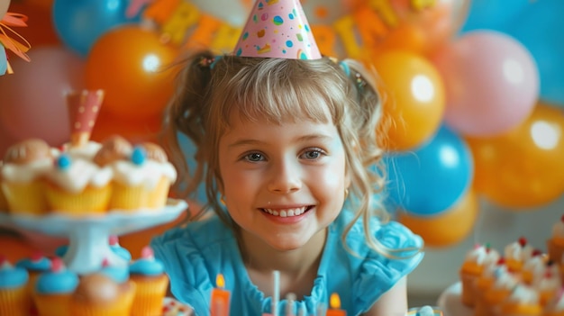 Une jolie petite fille fête son anniversaire à la maison.