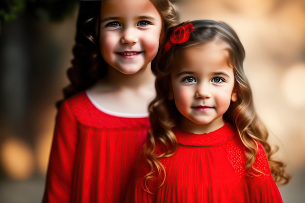 Une jolie petite fille en robe rouge.