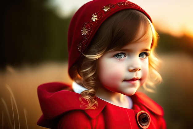 Une jolie petite fille en robe rouge.