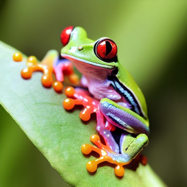 jolie petite grenouille verte sur la photographie de feuilles